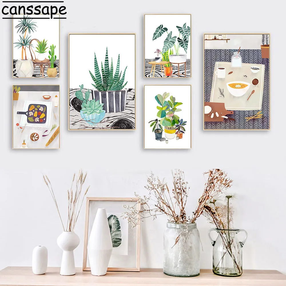 Картина на холсте с растениями кактусами настенные художественные принты