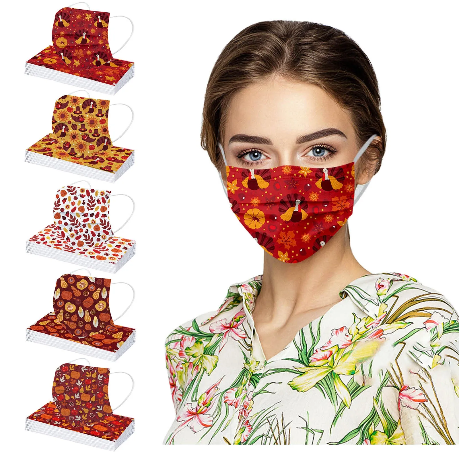 

Disposable Unisex Printed Thanksgiving Soft Masks For Adults 3-Layer Masks New style woven mask Adult Three Layer Máscara tejida