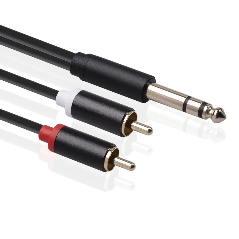 

New Aluminum Alloy Case, All Copper Conductor, Gold Plated Head, Three Core Stereo 6.35-to-2rca Lotus Audio Cable