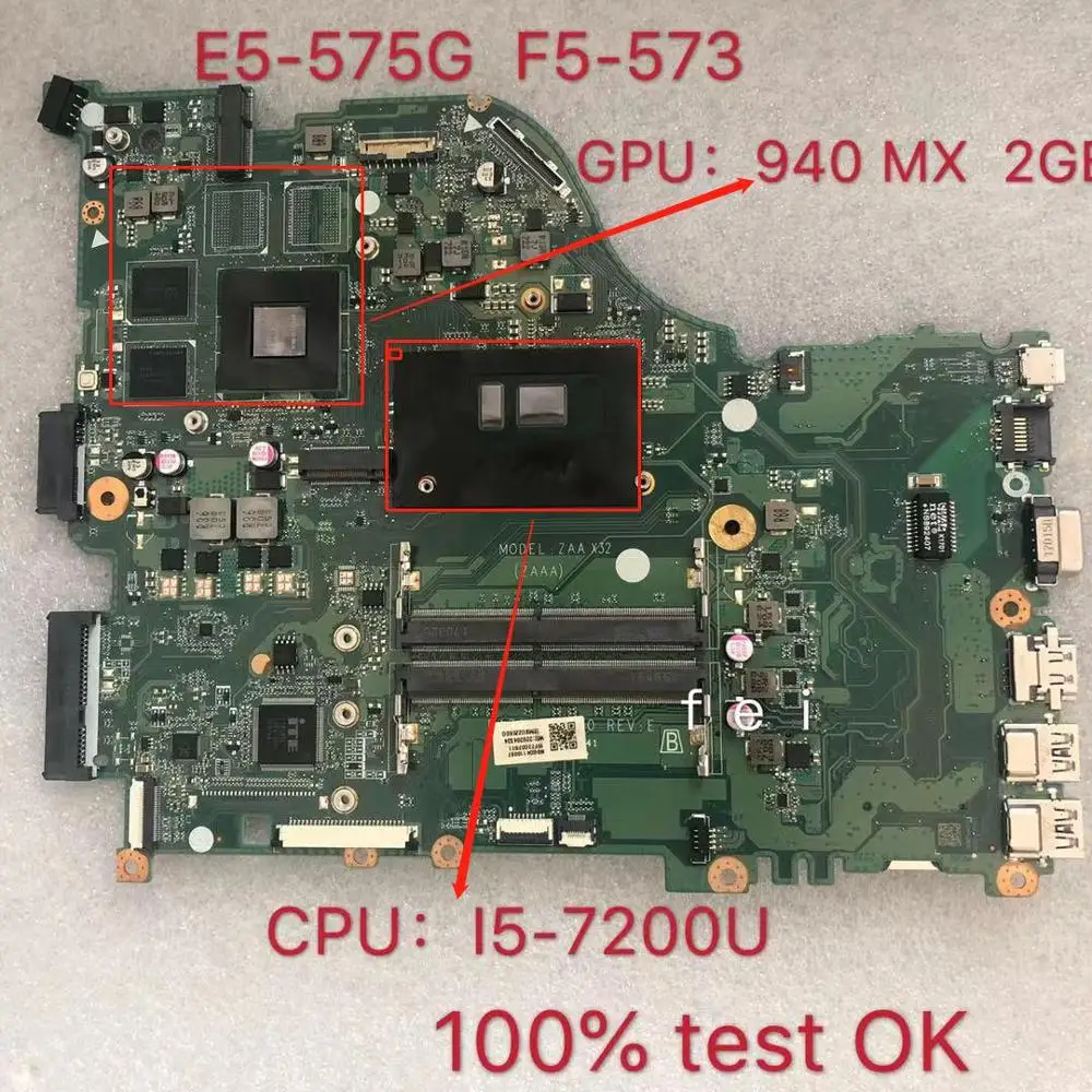 Материнская плата для ноутбука Acer Φ ЦП: GPU: 940M X 2GB ZAA X32 DAZAAMB16E0 REV: E 100% teste OK |
