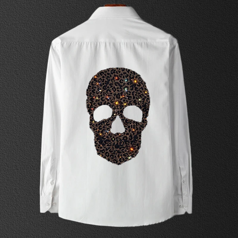 Fall Men's Shirts Suitable For Prom Parties Blouse Stand Collar Casual Business Chemise Hot Drill Skull Style Homme Long Sleeve
