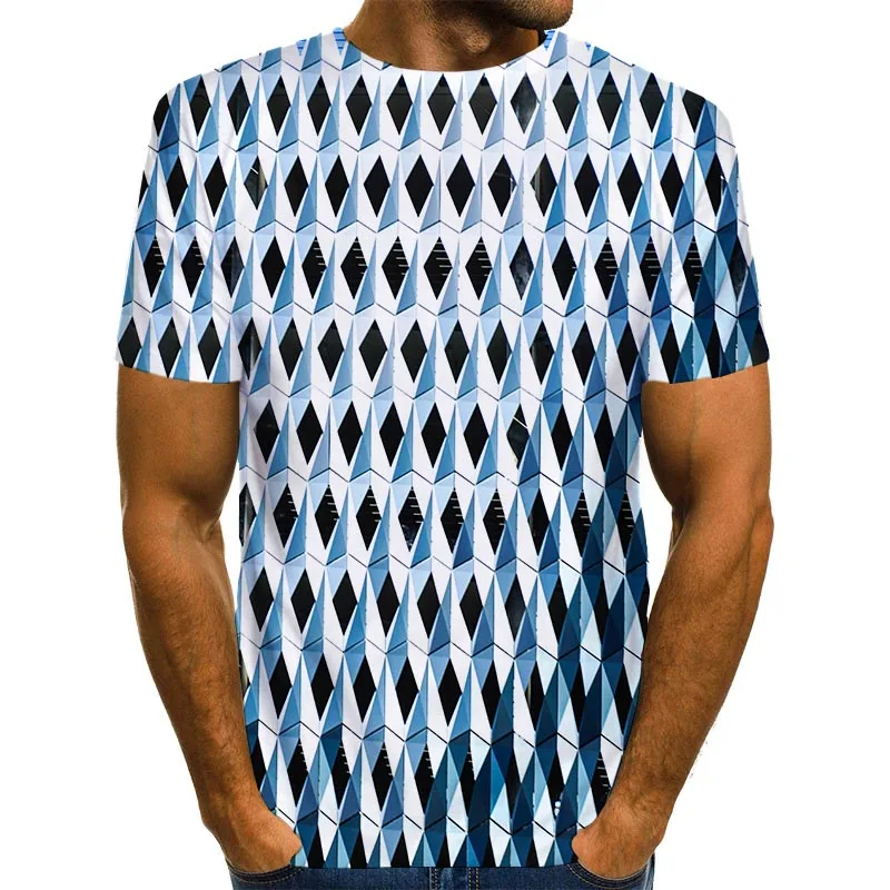 Мужская летняя футболка с абстрактным 3D принтом голубая геометрическим