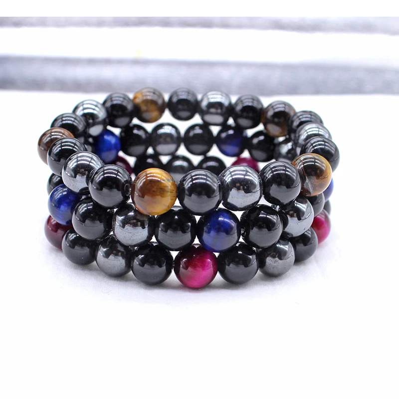 Натуральный черный обсидиан гематит тигровый глаз бусины браслеты для мужчин