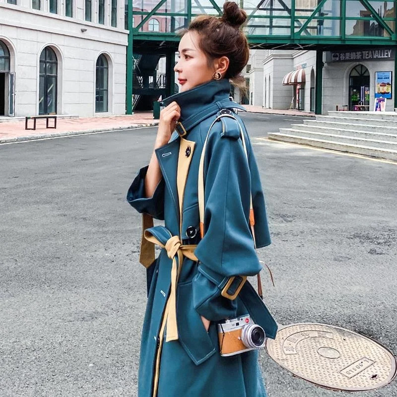 Женская одежда длинная куртка на осень и зиму женский длинный синий свободный