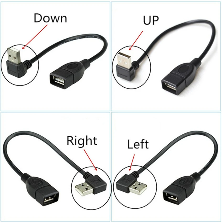 

USB 2.0 Extension Cable Up Down Left Right Angle 90 Degree Male to Female Adapter Super Speed USB Data Sync Charging Cables