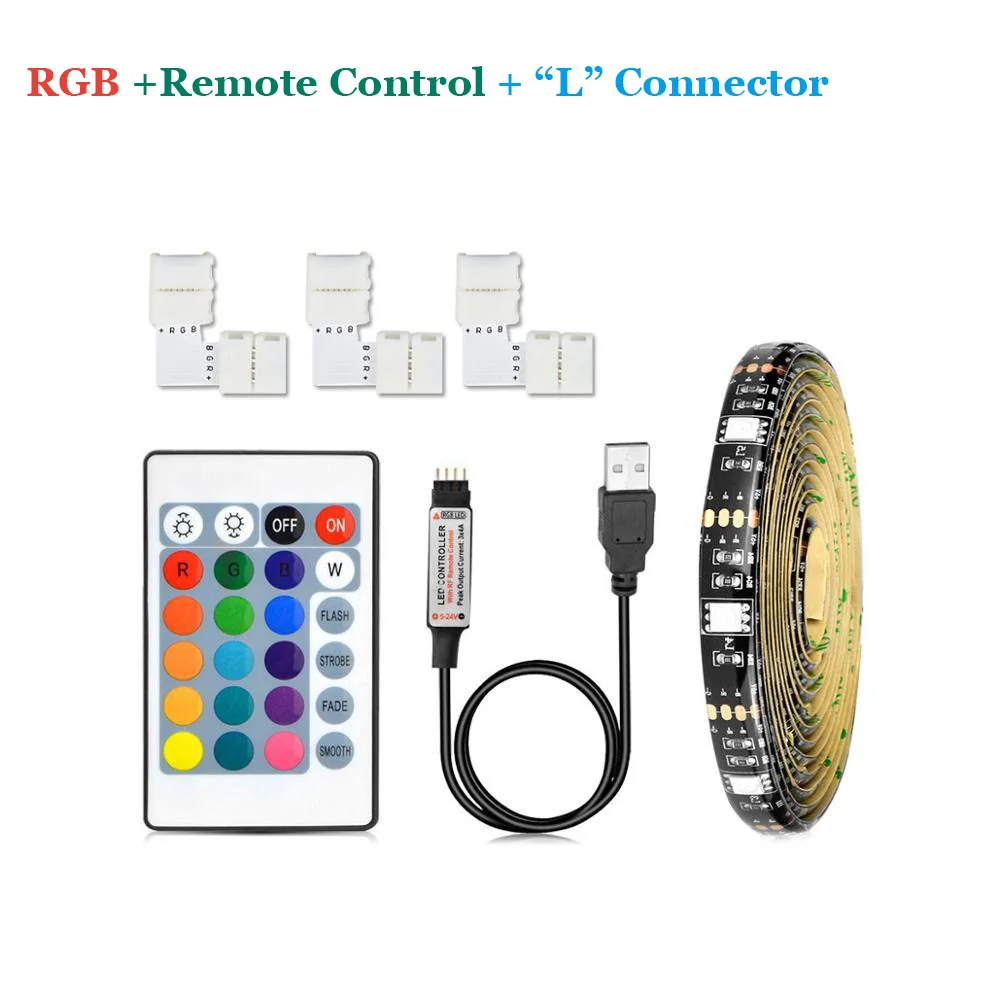 With L Connector 5V USB 5050SMD RGB led ленточный светильник неоновая лампа ТВ ПОДСВЕТКА Смещенный светильник ing PC УКРАШЕНИЕ экрана гибкая лента лампа 1 м 2 м 3 м - Испускаемый цвет: With L Connector