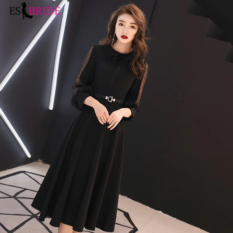 Женское вечернее платье Черное с О образным вырезом ES2468|Вечерние платья| |