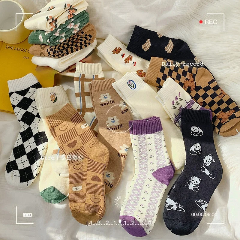 

SP & CITY/зимние милые женские Носки с рисунком из мультфильма теплые утолщенные дышащие хлопковые носки хараюку