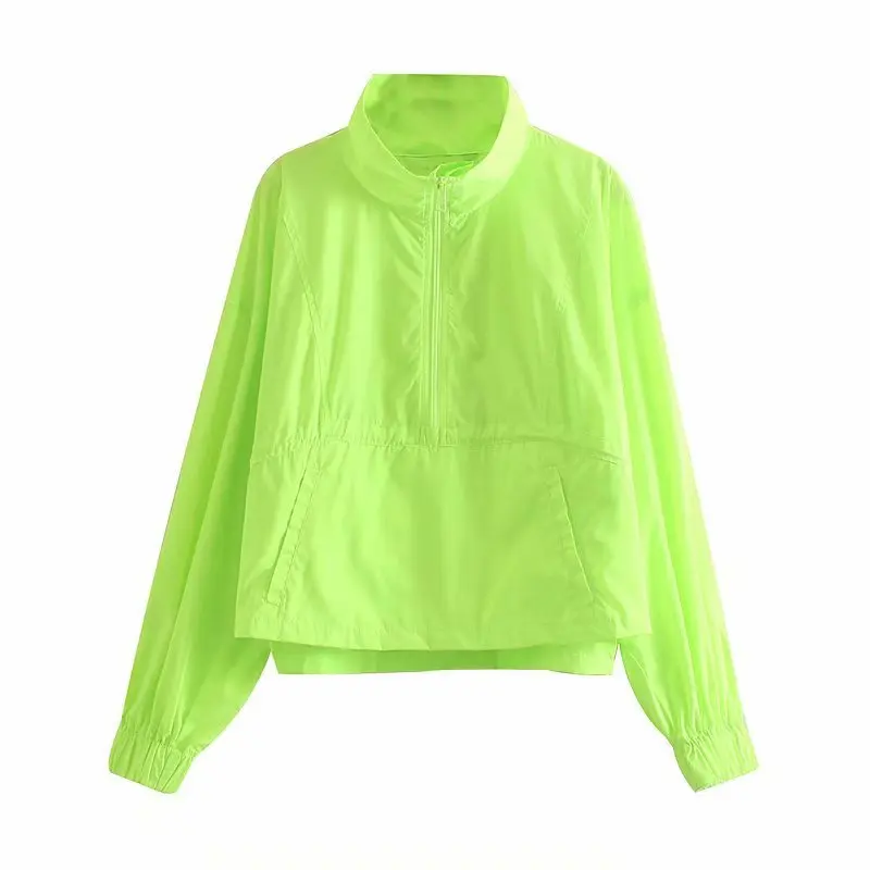

Spring Autumn Women's Waterproof Sunscreen Jacket Nylon Jogging Pants Fluorescent Fluorescent Green Long Sleeve Suits