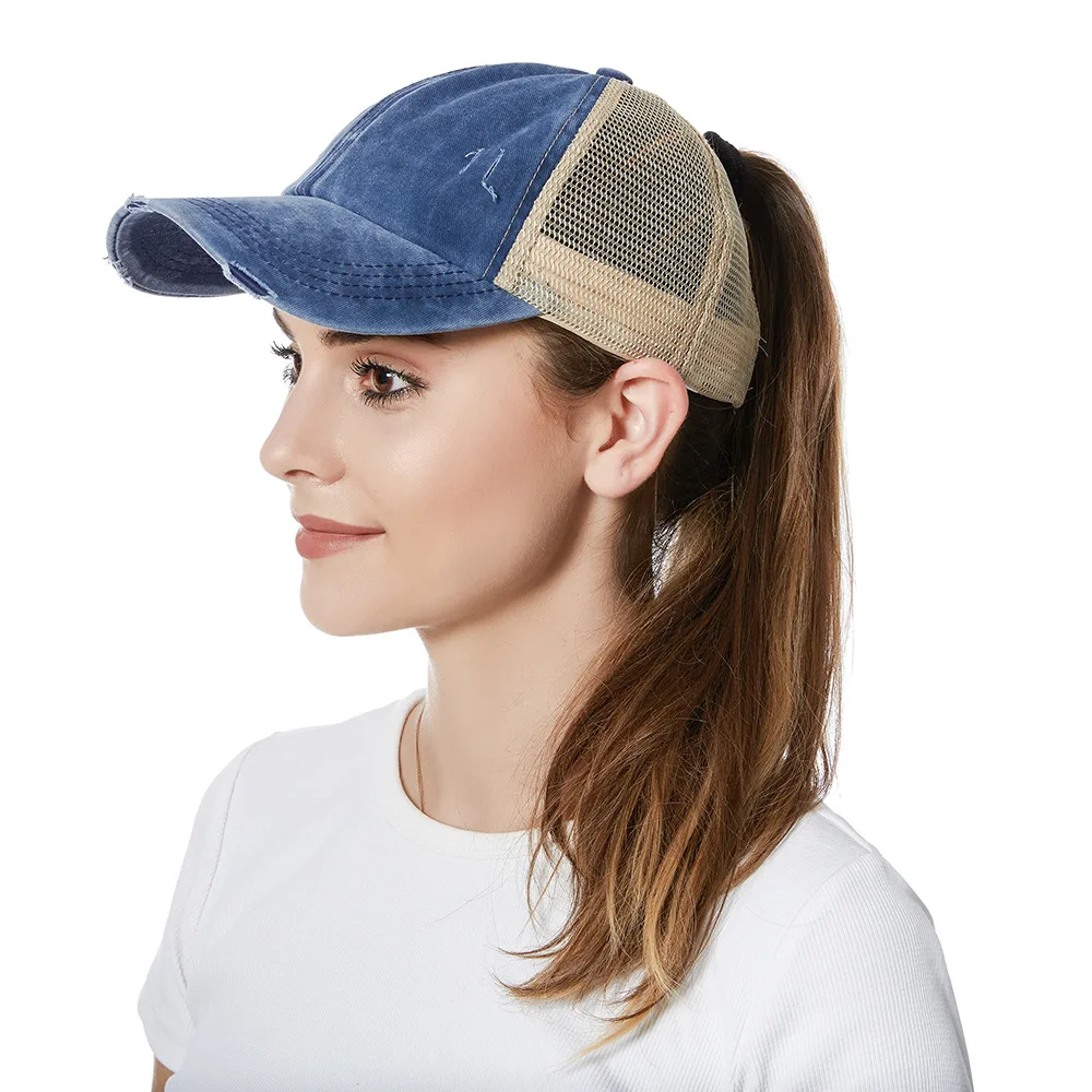 

Elastic Band Cross Ponytail Baseball Cap Foreign Trade Hat Women's Sports Outdoor Retro Cowboy Hat