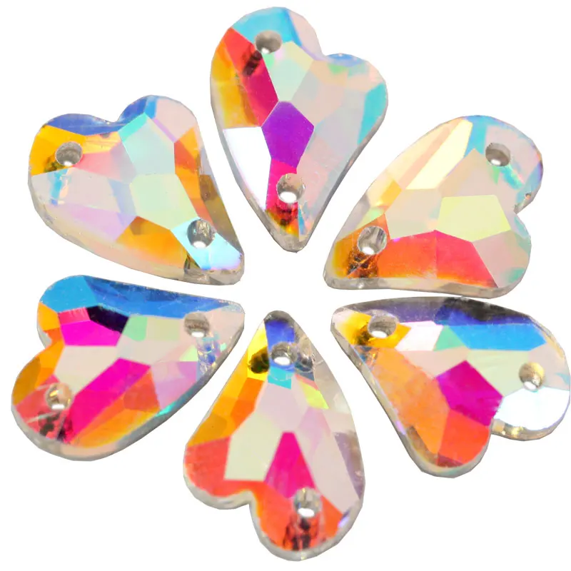 36 шт./лот кристалл в форме сердца AB пришивные стразы стеклянные для шитья