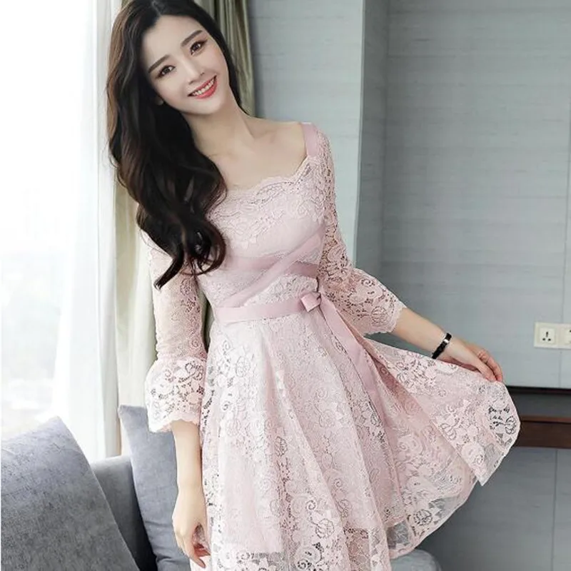 2019 осеннее женское платье кружевное тонкое например для гостей принимает талию