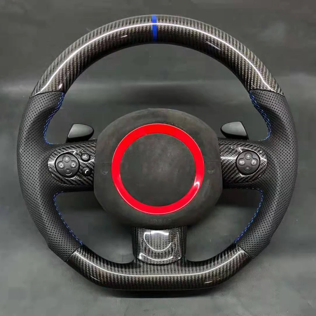 

Cuatomized Gloss Carbon Fiber Steering Wheel Alcantara Leather Replacement For Mini JCW Coupe Paceman 2012-2020