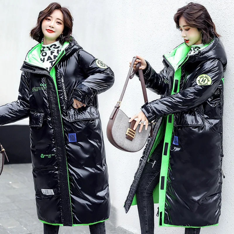 

LISYRHJH 2022 Fashion Winter Coat Jacket Women's Hooded Warm Parkas High Quality Glossy Female Long Winter Collection Jacket