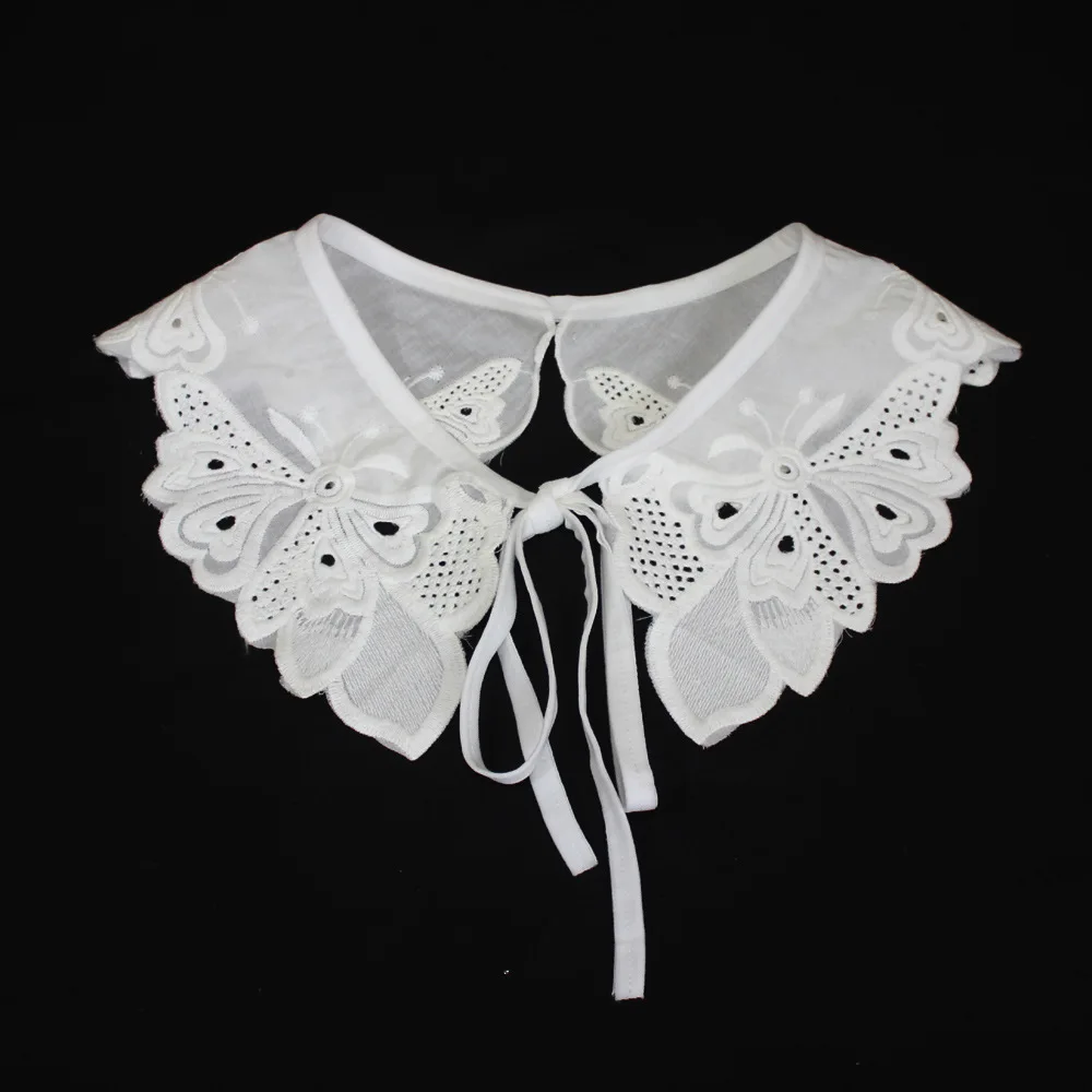 

Белый Хлопковый кружевной накладной воротник, кукла, накладной воротник, Декоративный Цветочный вышитый съемный воротник, женские аксессуары для одежды