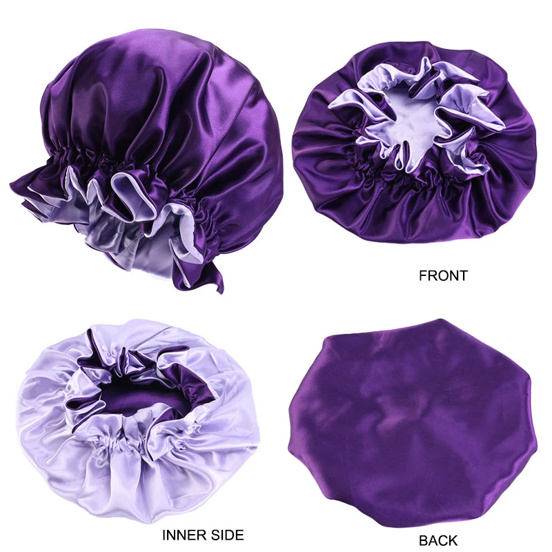 

New Fashion Satin Bonnet Double Layer Adjustable Size Sleep Night Cap Head Cover Bonnet Hat For Curly Springy Hair Acc 1PC