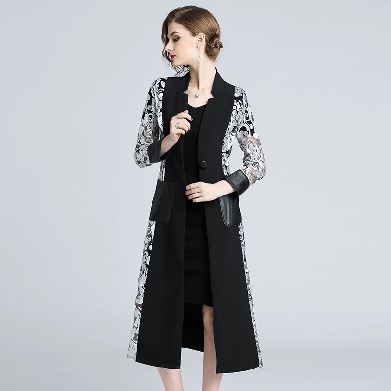 Женский Классический Тренч с отложным воротником свободная Длинная ветровка в