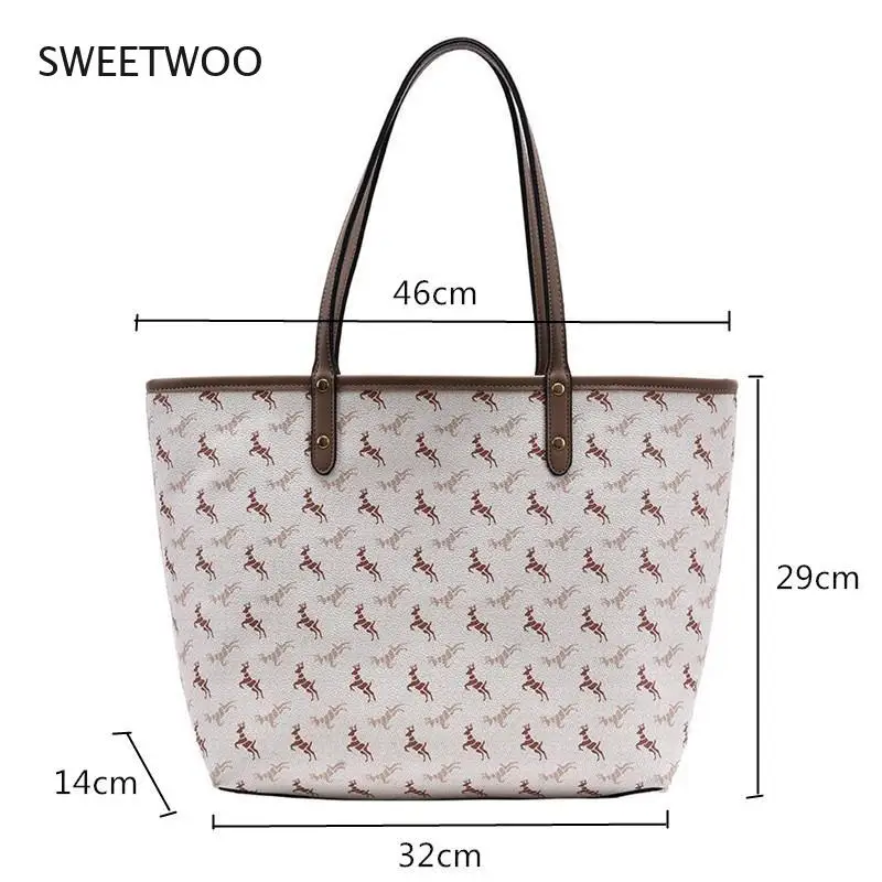 

Large Capacity Tote Bags Women Large Shoulder Bag Female Fashion Printing Pony Korean Both Sides Use Design Shopping Handbag