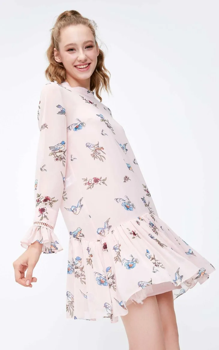 Vero Moda Новое поступление платье женское винтажное шифоновое платье трапециевидной формы со шнуровкой и принтом | 31837D522