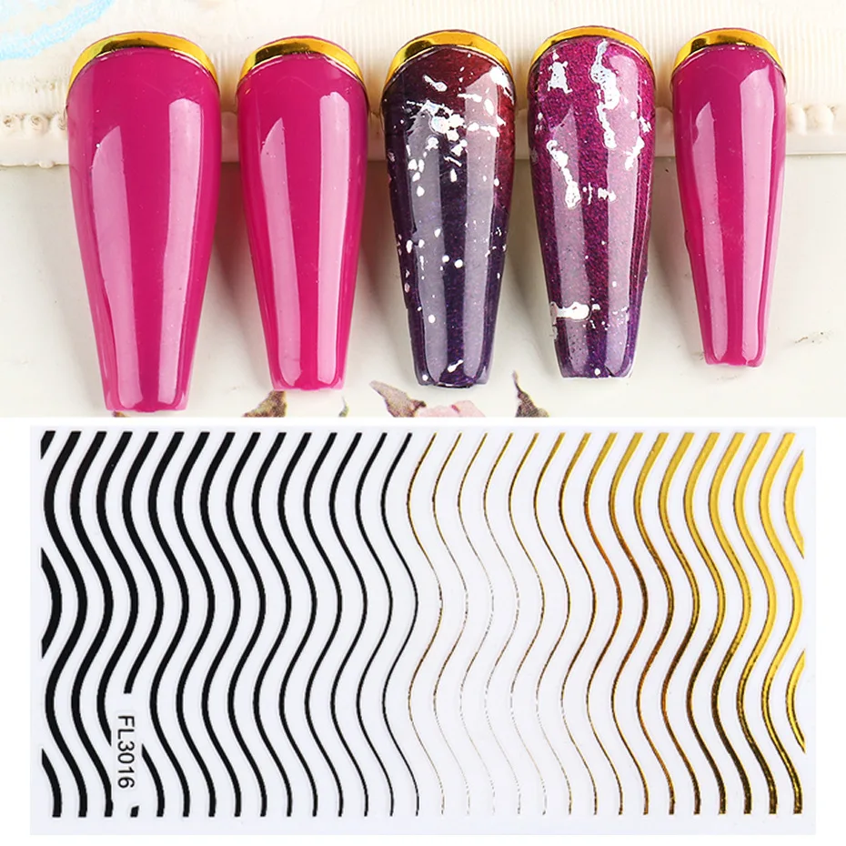

Nail Stickers Japanese Black Gold Line Pattern Decoration 3d Adhesive Supplies For Professionals Accessories For Nail Styling