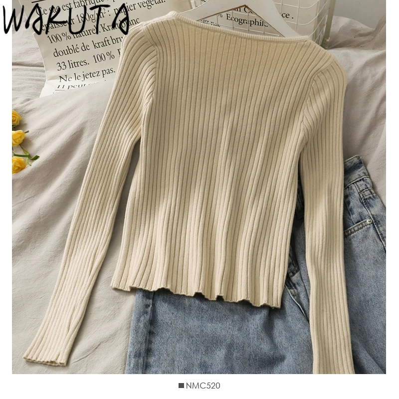 Свитер женский осенне-зимний с длинным рукавом и круглым вырезом | Женская одежда