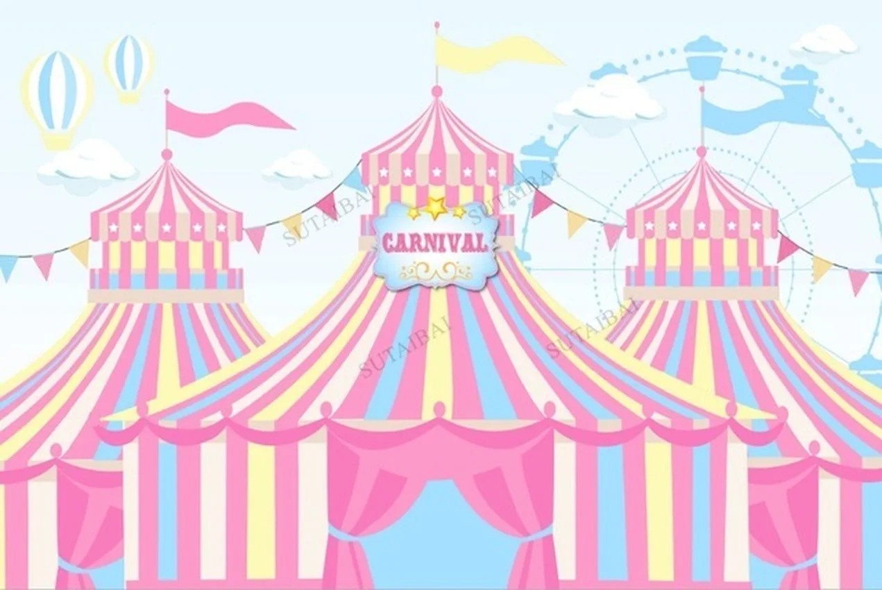 

Circus Carnival Tent Ferris Wheel Hot Air Balloon Baby Birthday Backdrop Child Photo Studio Photography Background Photocall