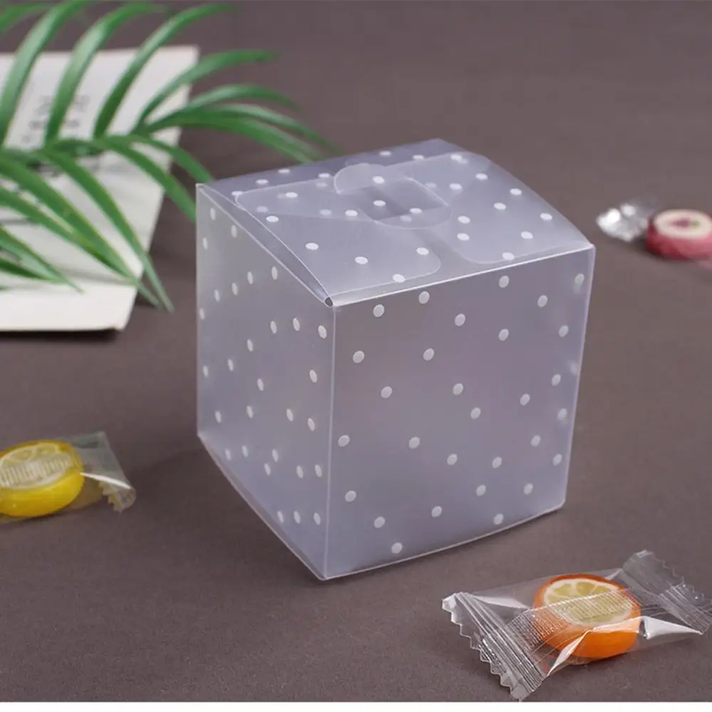 

10pcs White Frosted Dot Candy Box PVC Square Candy Box Plastic Packaging Box Candy Bag Wedding Birthday Partty Supplies