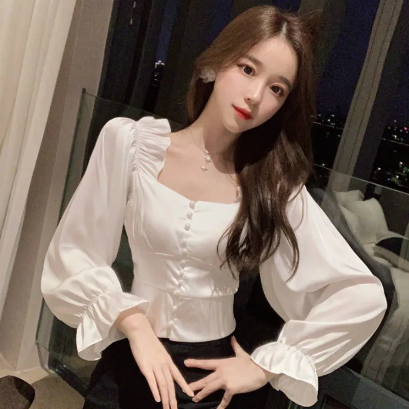 Новинка весны 2020 Ретро стиль сексуальный квадратный воротник открытые воротники