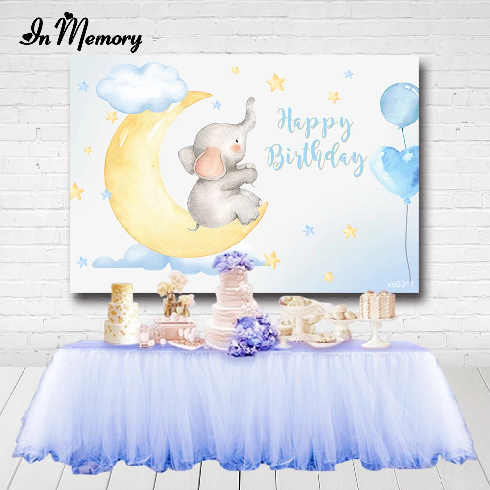 

InMemory Moon Stars Baby Elephant Newborn Baby Shower Kids 1st Birthday Party Backgrounds For Photo Studio Photography Backdrop