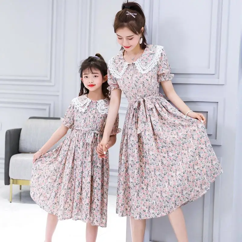 Платье двойка Bohe кружевные платья для мамы и дочки домашнее платье с цветочным