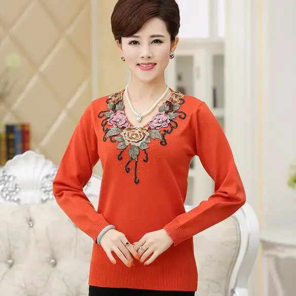M-XXXXL новый женский свитер размера плюс Весенняя Базовая рубашка с вышивкой