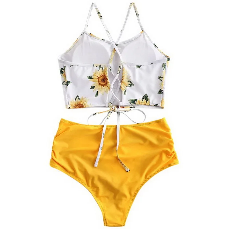 

Sexy High Waist Sunflower Print Bikini Set Push Up Swimsuit Women 2 Pieces Set Bathing Suits Woman Swimming Suit For Women