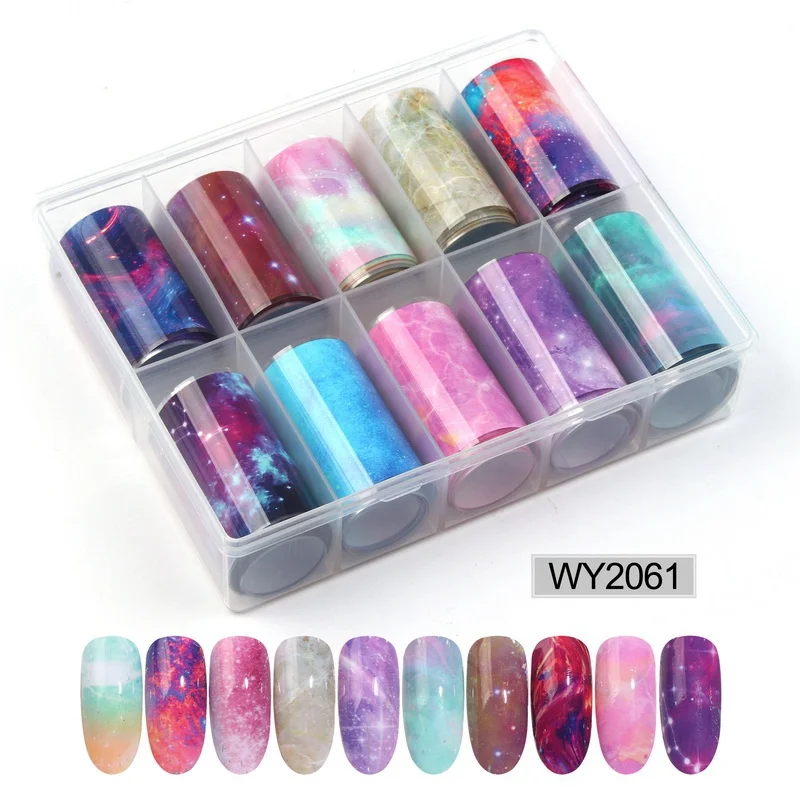 2061 Nail Foil 10 шт./компл. 4*100 см голографическое искусство ногтей Переводные Фольга наклейки бумага Звездное AB Цвет Фольга для ногтей наклейки для хобби ногтевой дизайн - Цвет: 2061 Nail Foil