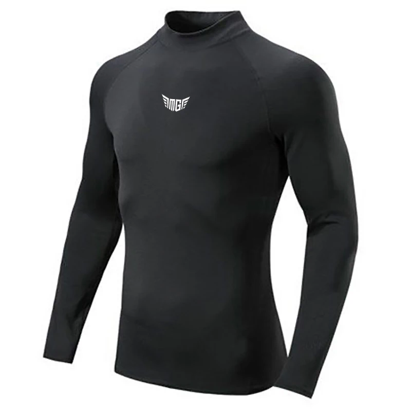 

Compression Shirt Running Long Sleeve T-shirt Men Hight Collar Quick Dry Sportswear Elasticity Tight Bodybuilding Gym Clothing