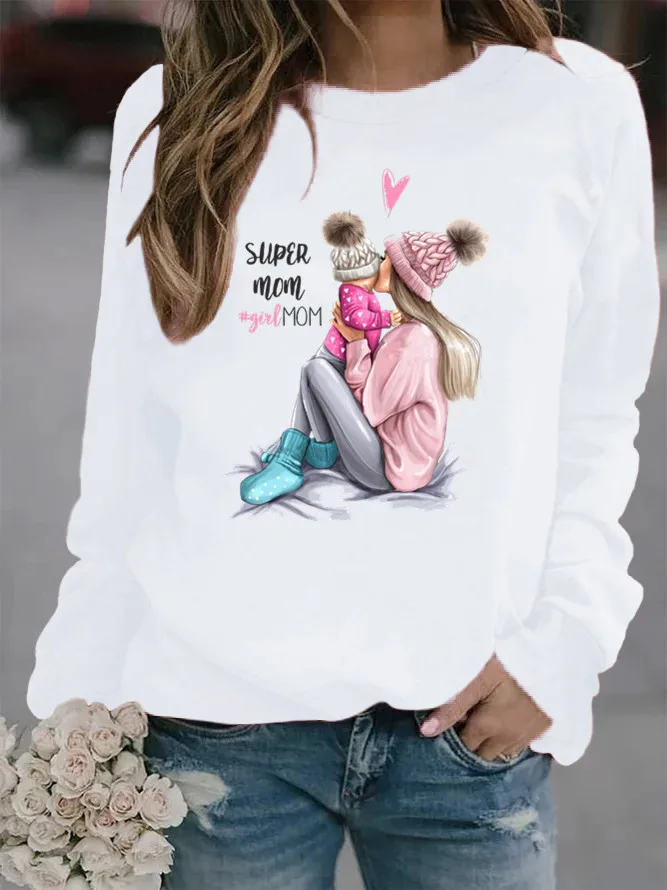 

Super Mom Printed Hoodies Women Fleece Long Sleeve O Neck Loose Sweatshirt Girls Women Hoodie Pullovers Winter Autumn