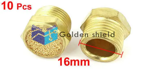 

10 Pcs Flat Pneumatic Noise Muffler Filter Sintered Gold Tone 3/8PT Male Thread