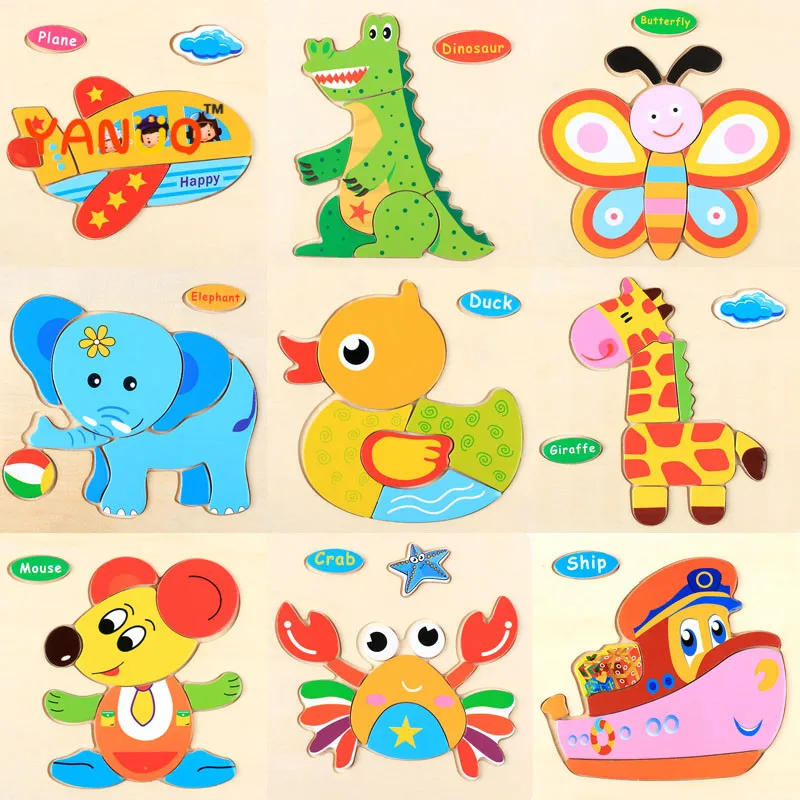 

9 Kinds of Children's Cartoon Animal Three-dimensional Wooden Puzzle Toys