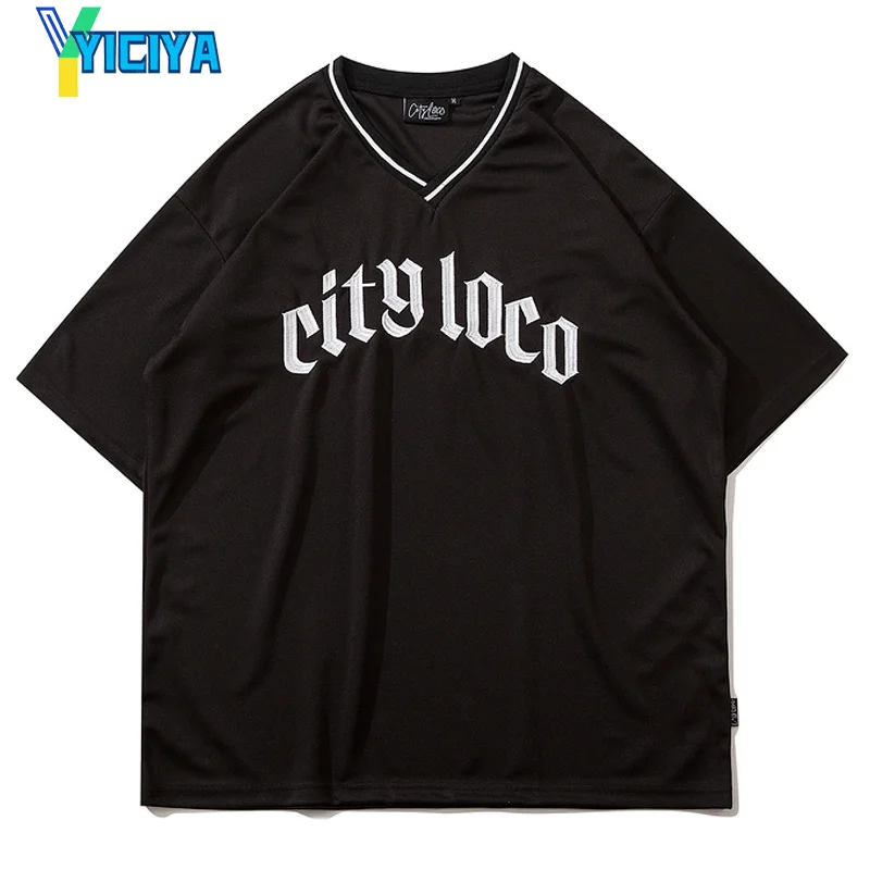 

YICIYA Letter Embroidery T shirt Unisex Hip Hop Casual Shirts 2021 Summer O-Neck Loose Size Tshirts Black t shirts Baseball y2k