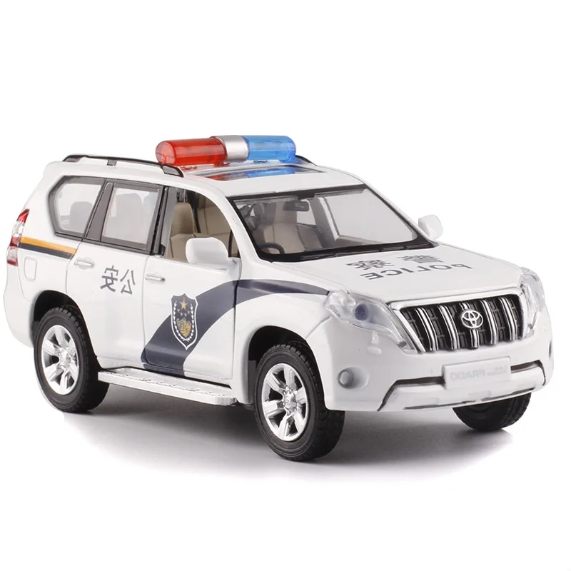 Police car-White Высокое качество 1:32 Тойота Prado модель сплава, моделирование детского звука и света оттяните назад внедорожные модели игрушки - Цвет: Police car-White