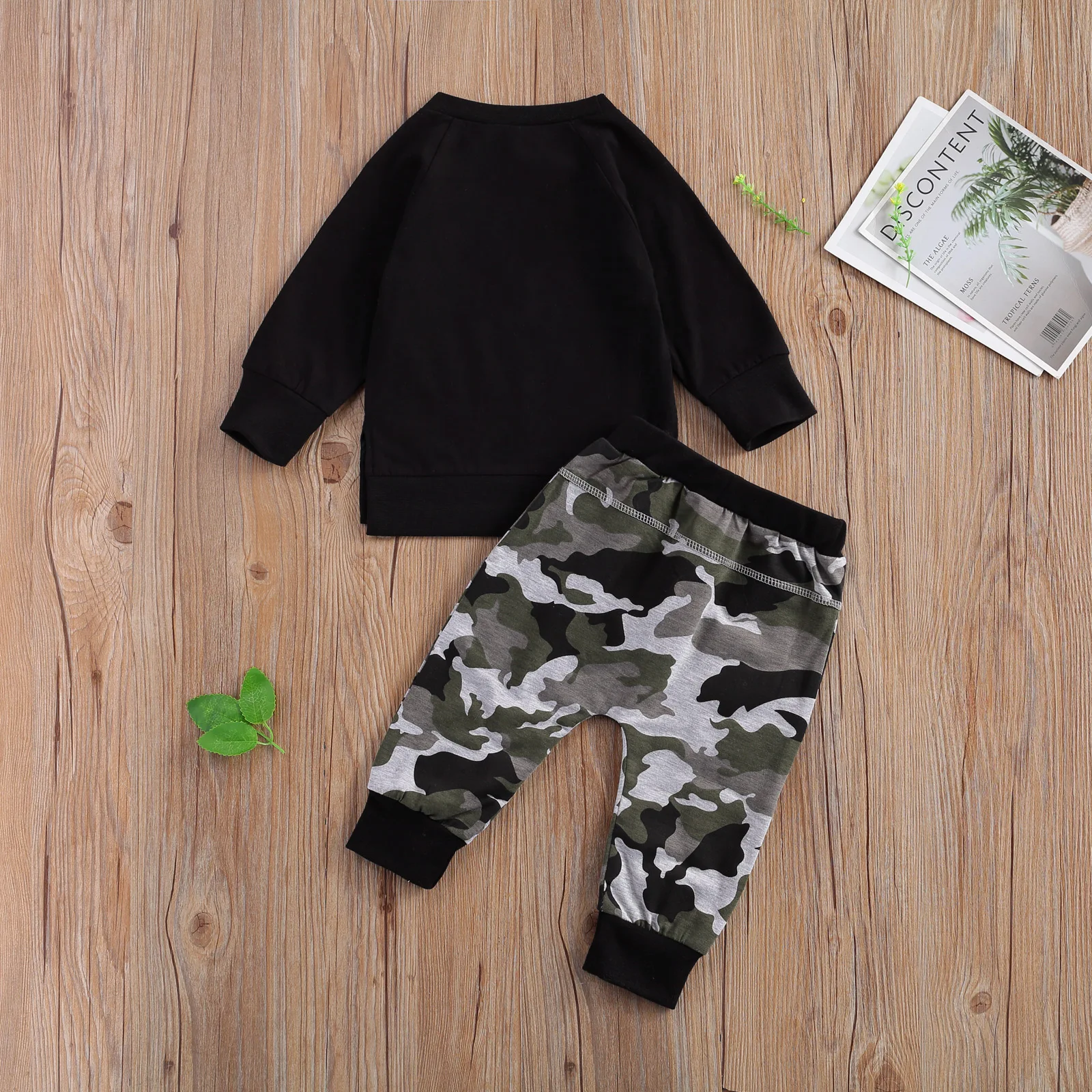 

Pudcoco 2020 Autumn 0-24M Toddler Baby Boys 2Pcs Set Black Long Sleeve Top+Camouflage Print Pocket Pants Infant Outfit Clothes