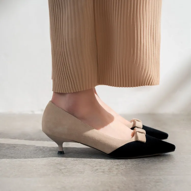 Туфли женские классические на каблуке-шпильке квадратный носок бант высокий