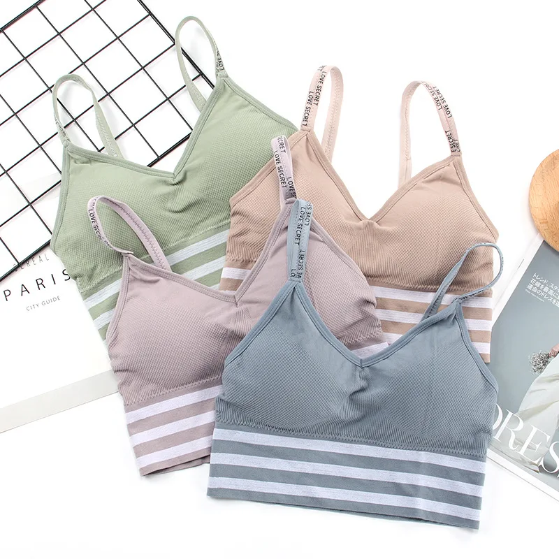 

Seamless Sport Bra Lingerie 2021 Female Letter Printed Underwear Bralette Tube Tops Women Striped Fitness Yoga Crop Top Vest