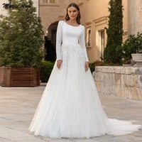 magic awn 2022 white wedding dresses lace appliques long sleeves modest wedding party gowns for bride a line abito da sposa