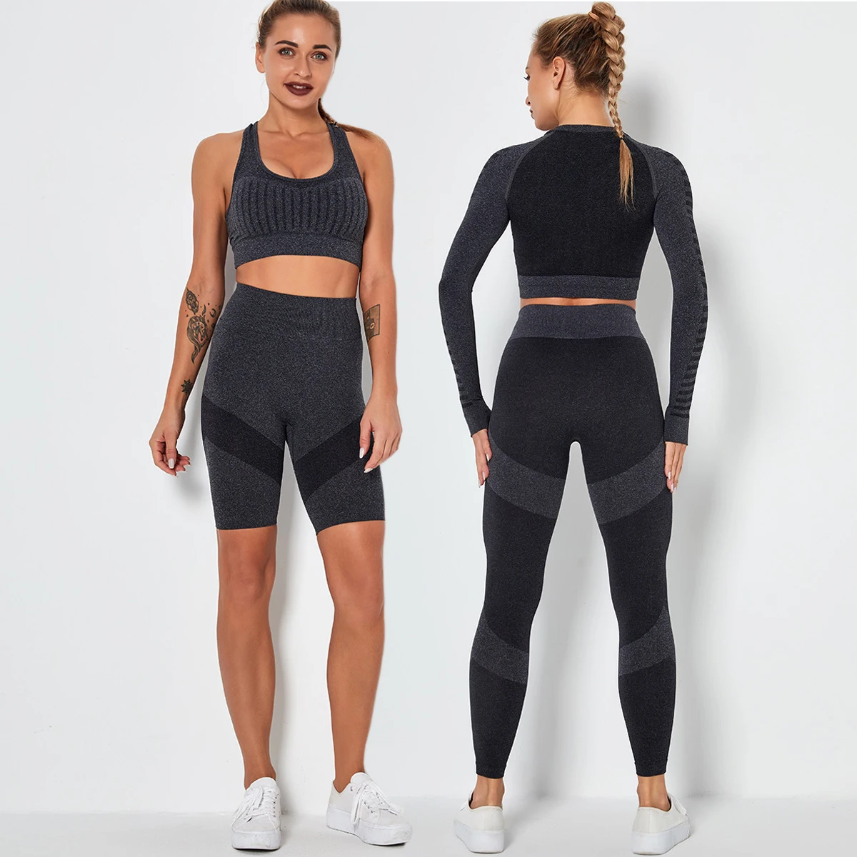 

Gym Clothes For Women Seamless Leggings Fitness Long Sleeve Running Sportswear 2 Pcs Set Yoga Pants Sexy Sports Bra Tracksuit