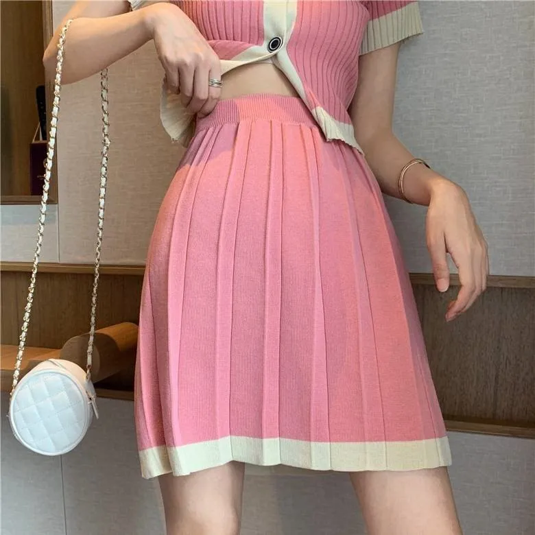 Элегантный женский комплект из двух предметов свитер и юбка Женский вязаный