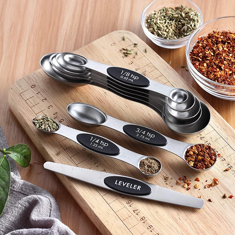 

Magnetic Measuring Spoons Set of 8, Stainless Steel, Dual Sided, for Measuring Dry and Liquid Ingredients, kitchen accessories