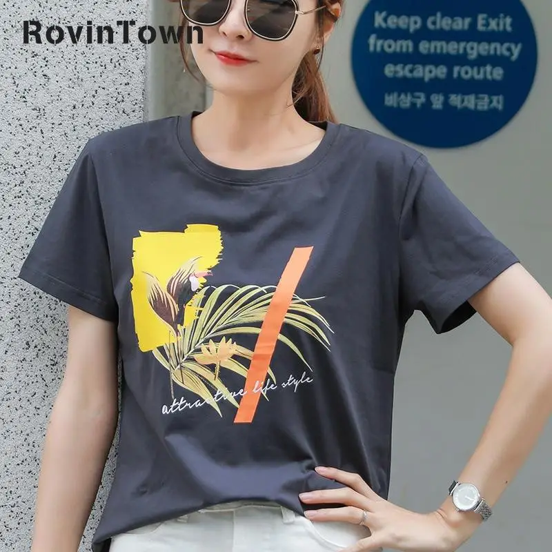 Женская футболка с круглым вырезом Повседневная хлопковая коротким рукавом и