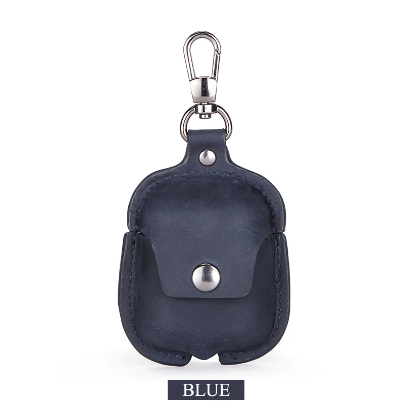Dark blue Чехол для наушников из натуральной кожи с Bluetooth для AirPods 2, защитный чехол, аксессуары для Apple Airpods, зарядная коробка - Цвет: Dark blue