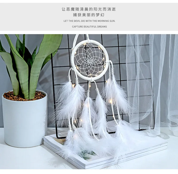 55 см Ловец снов светодиодный светильник ручной работы винтажные перышки