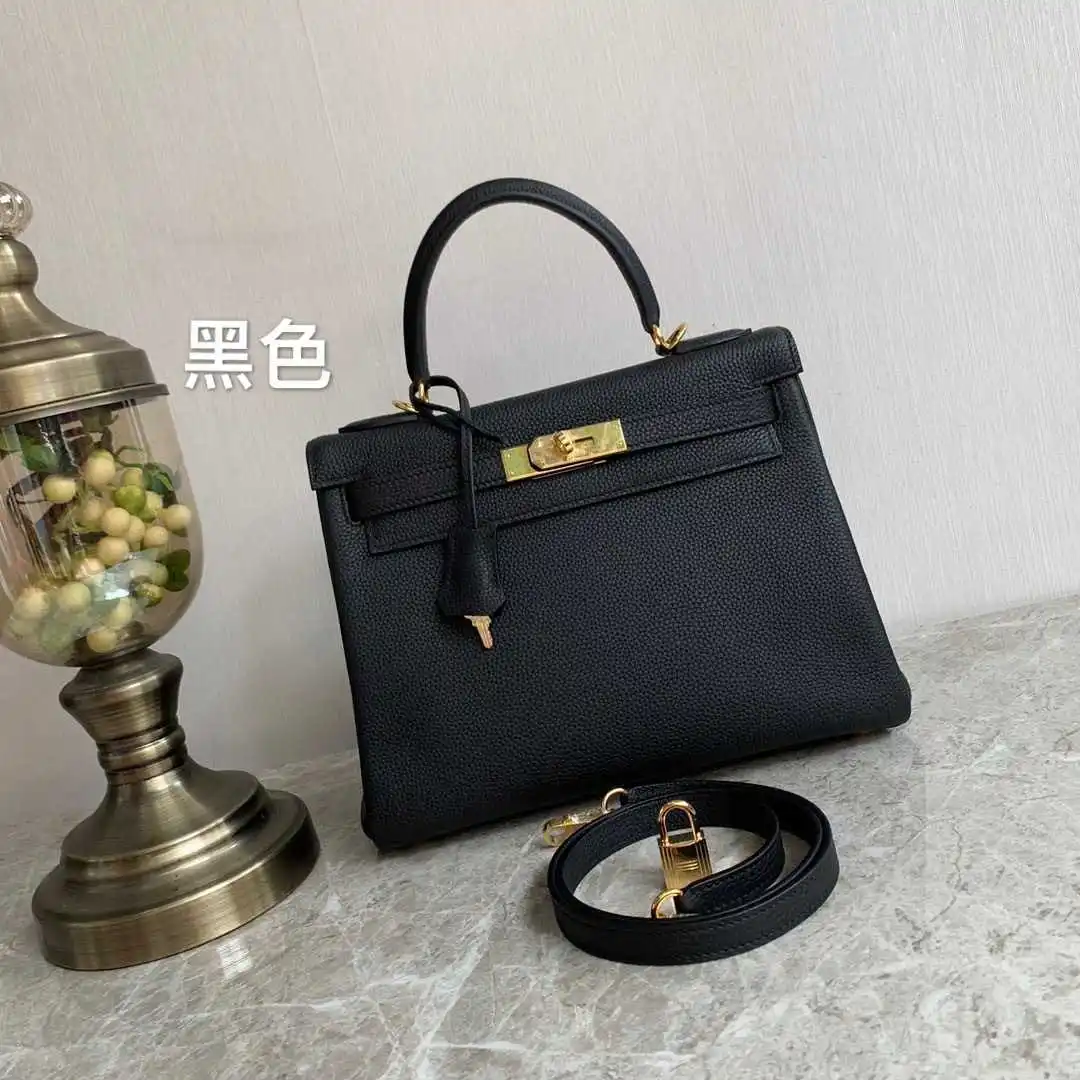 

High end Kelly bag lychee Togo calfskin 25 28 portable One Shoulder Messenger versatile buckle leather women's bag
